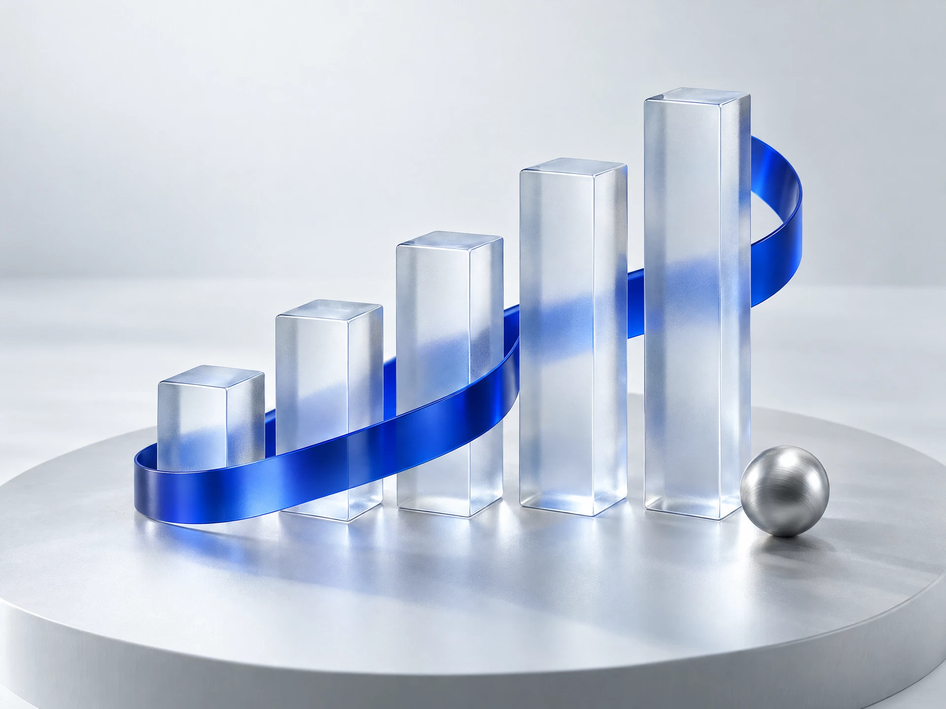 AI-generated glass and blue sculpture representing business momentum